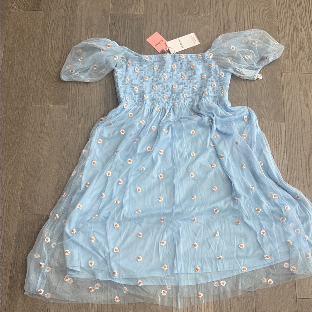JJs House Light Blue Dress with Floral Embroidery